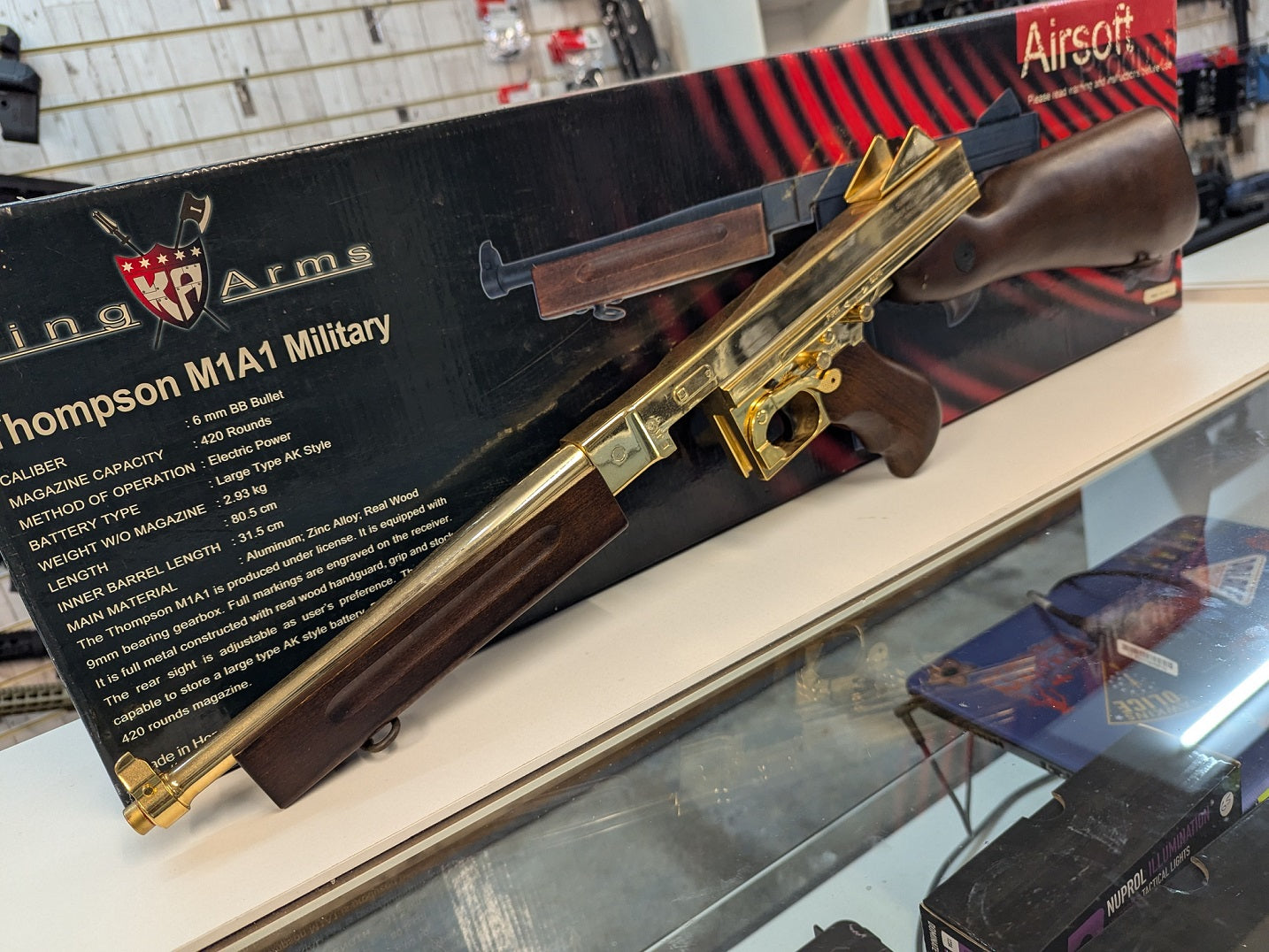 Second Hand Airsoft King Arms Thompson 23K Gold Plated 6mm RIF AEG Airsoft Rifle